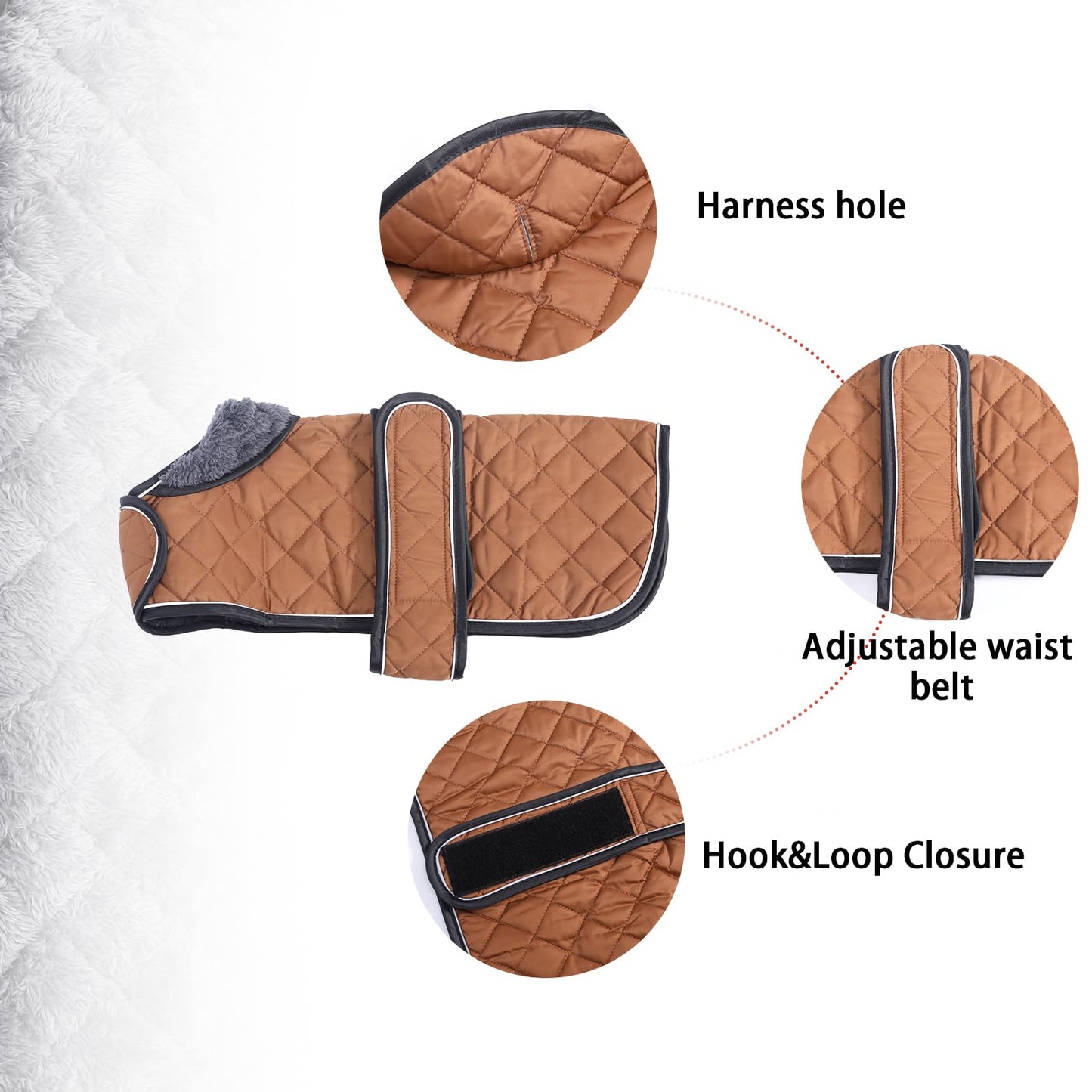 Geyecete Abrigo térmico de Invierno para Perro Salchicha,con Forro Polar cálido,Impermeable Ropa al Aire Libre con Bandas Ajustables e Agujero del arnés,para medianos/pequeña Perros - Marrón-M
