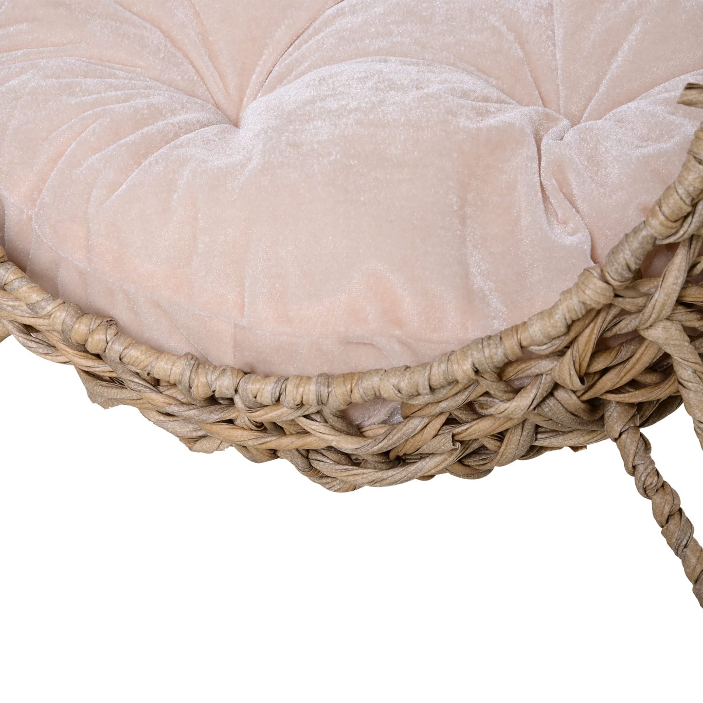 Cama Cueva de Ratán para Gatos o Mascotas Pequeña con Base Trípode Cojín de Felpa y Algodón Suave Diseño Elevado Estable Φ52x58 cm Madera Natural