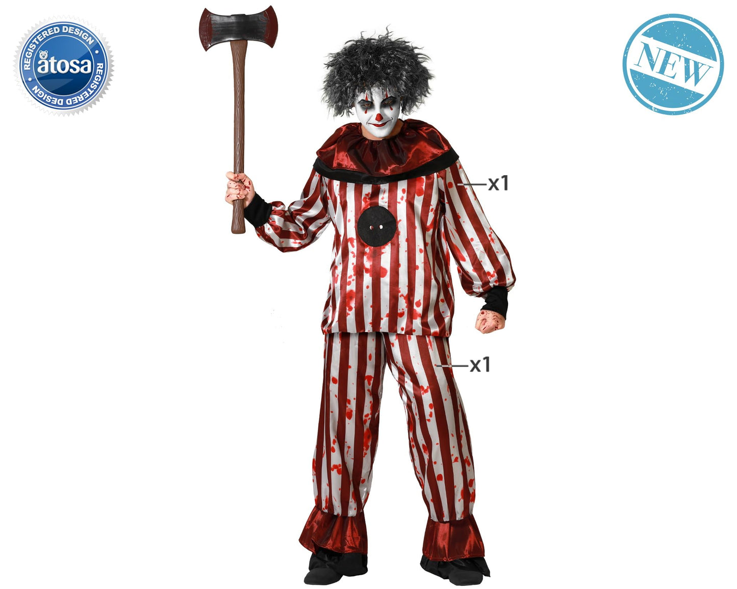 Disfraz payaso halloween rojo camiseta con pantalón hombre adulto XS