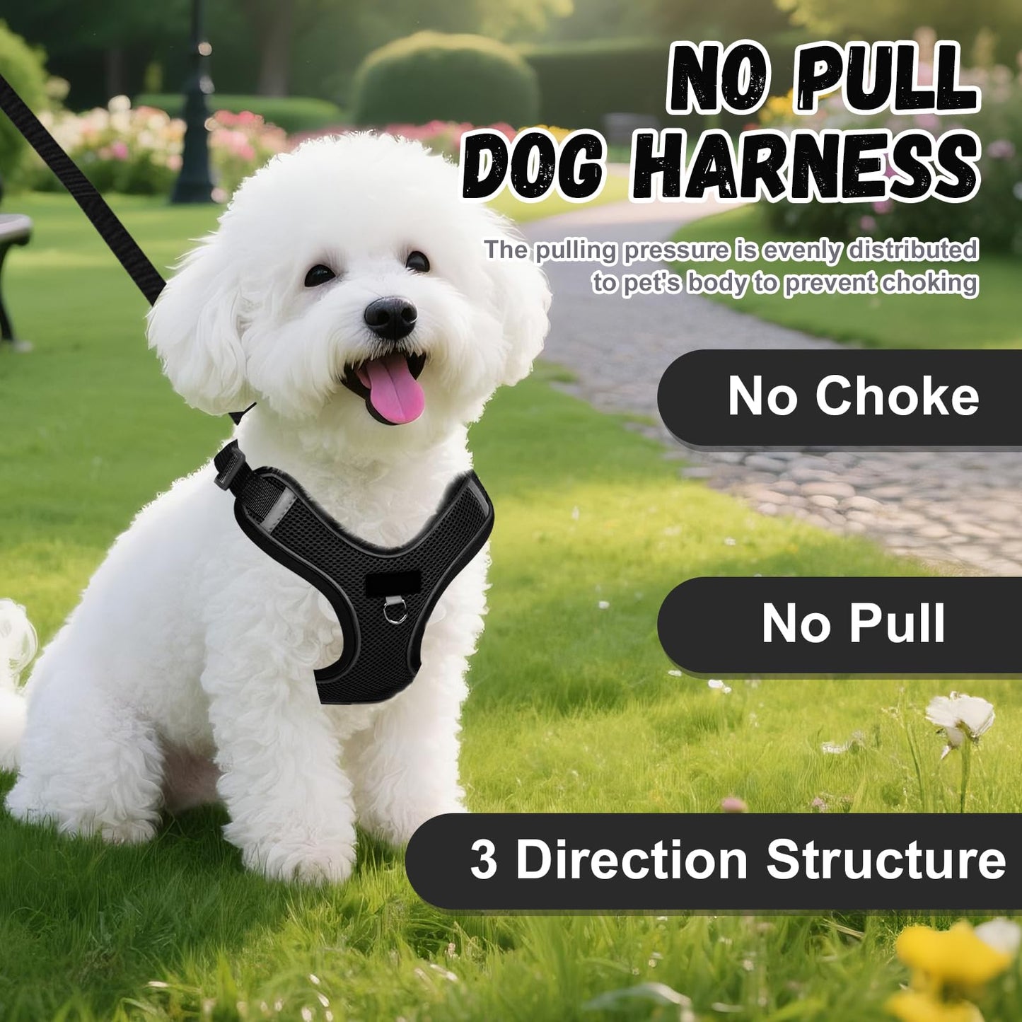 Arnés Perro y Conjunto de Correa, Arnés Reflectante & Antitirones para Perro, Chaleco Acolchado Cómodo y Ajustable para Perros, Ideal para Que tu Mascota Pasee & Capacitación (Negro, XS)