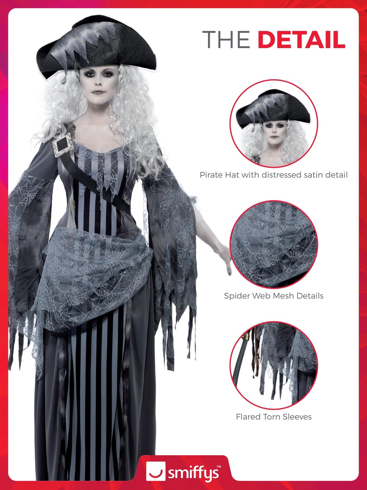 Disfraz de princesa de Ghost Ship, Gris, con vestido y sombrero Halloween
