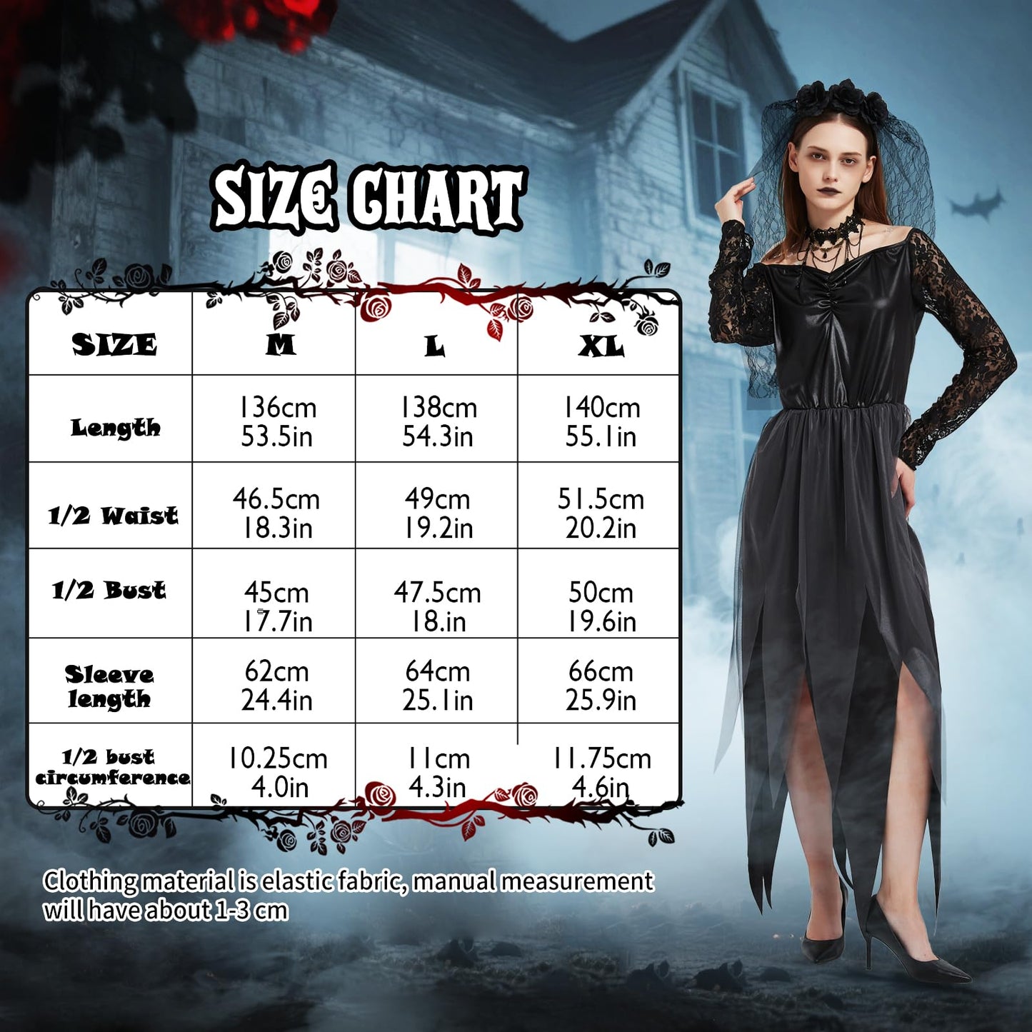 Disfraz de Novia Zombie Mujer, Disfraz de Novia Cadaver, Vestido de Novias Fantasma con Velo y Collar, Vestido Halloween de Mujer, Traje Novias Muerta para Halloween Carnaval Cosplay (M)