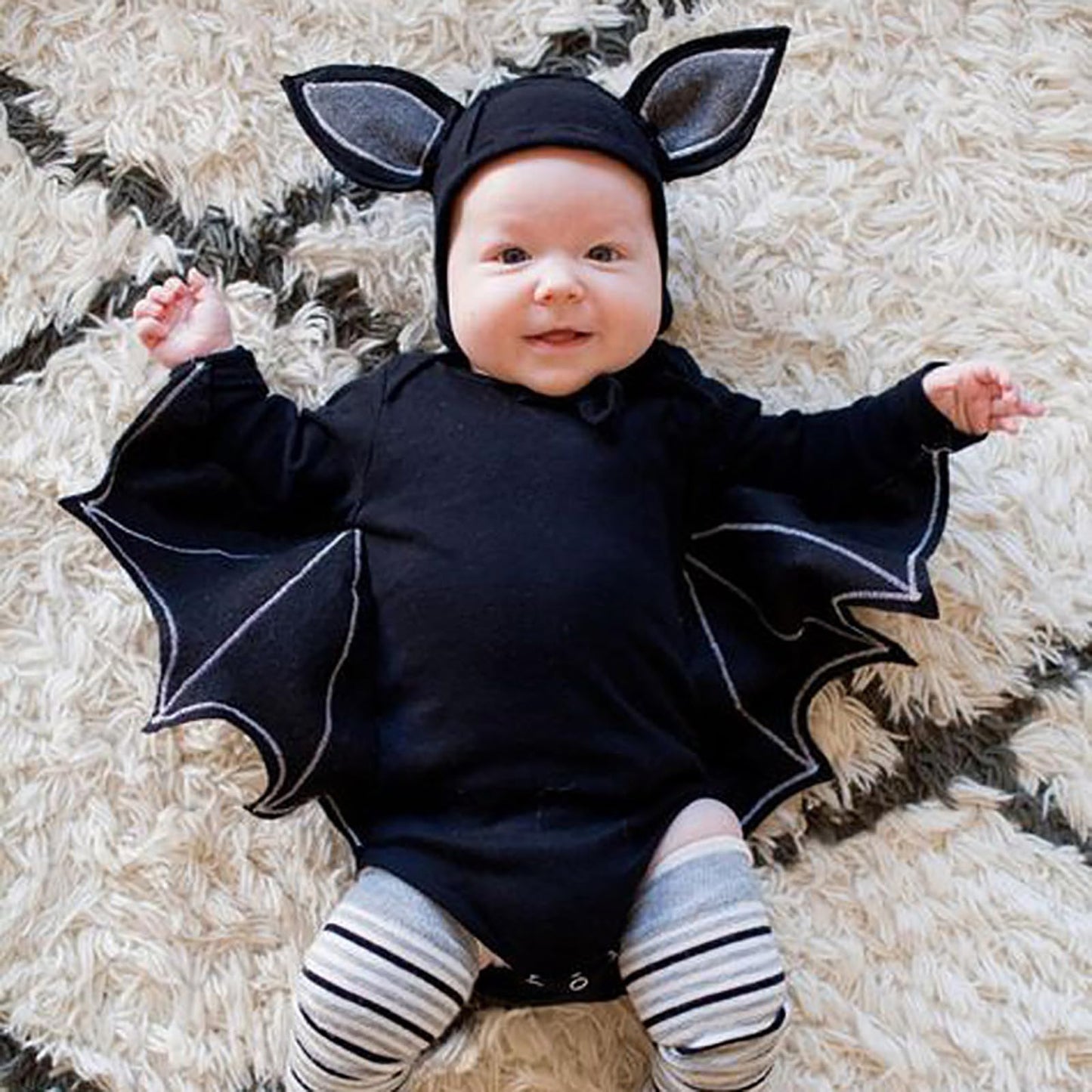 Disfraz de bebé recién nacido neutro recién nacido bebé niño niña traje negro murciélago manga larga pelele body con gorros ropa, Negro , 3-6 meses
