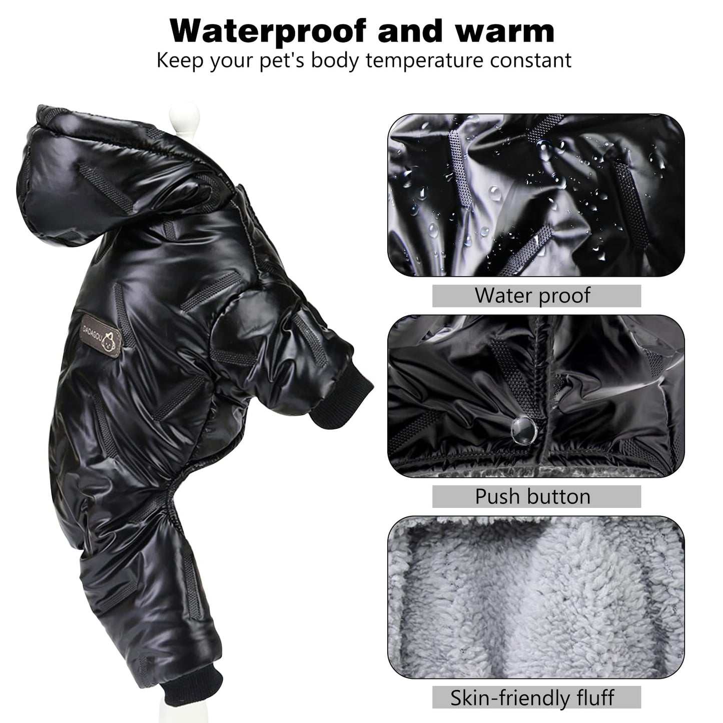 Abrigo Impermeable para Perros Chaqueta cálida de Invierno,Chaqueta para Perros con Forro Polar,Windproof Ropa para Mascotas,Abrigo con Capucha para Perros Pequeñas, Medianas y Grandes
