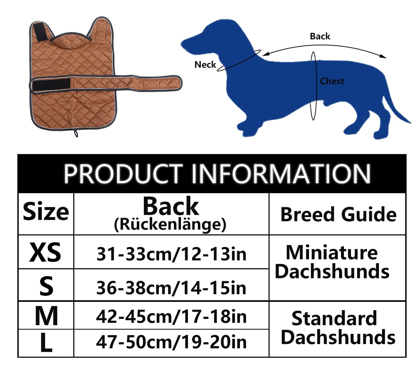 Geyecete Abrigo térmico de Invierno para Perro Salchicha,con Forro Polar cálido,Impermeable Ropa al Aire Libre con Bandas Ajustables e Agujero del arnés,para medianos/pequeña Perros - Marrón-M