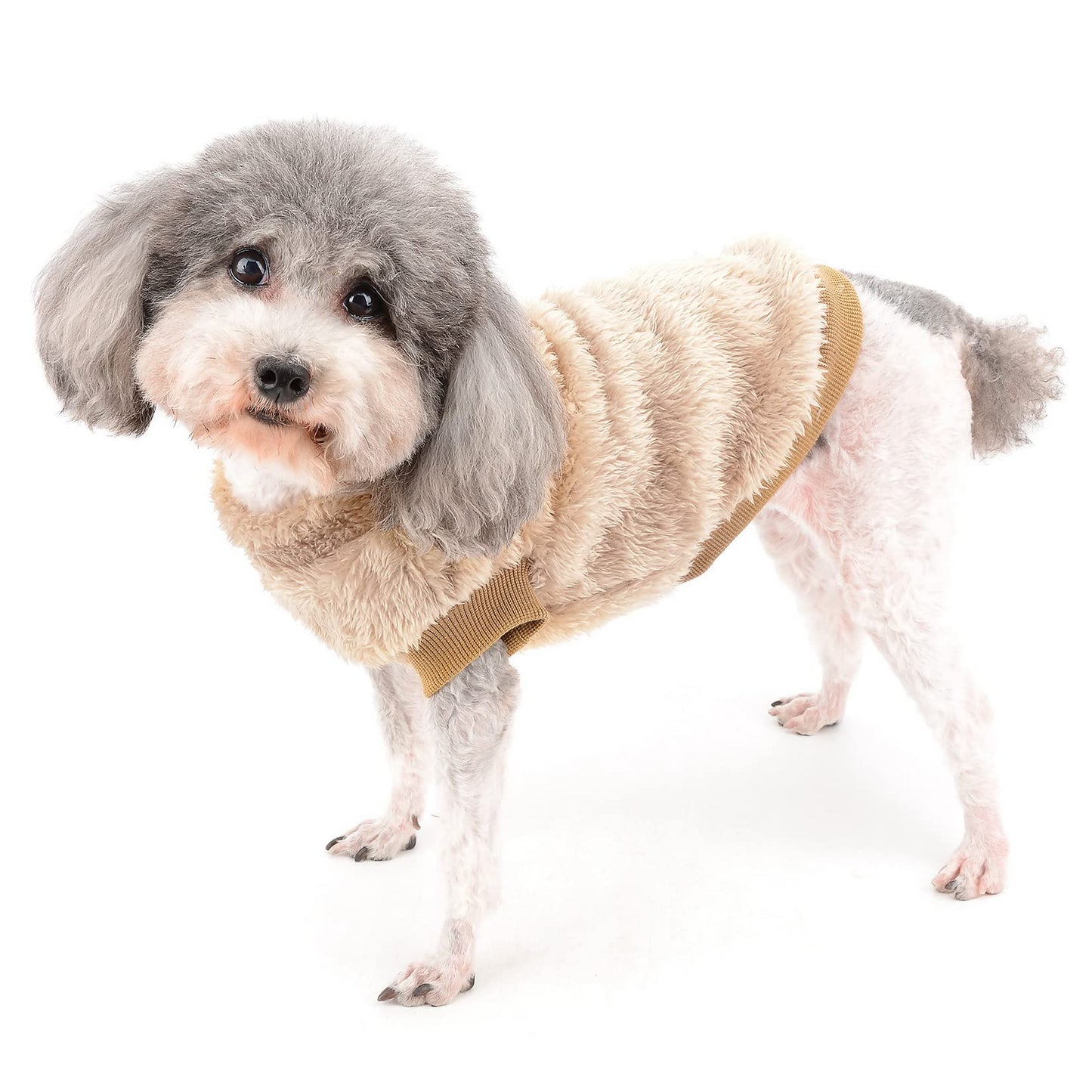 Abrigo Chaqueta para Perros Pequeños Invierno Ropa de Forro Polar Cálida Suave Mullida Jerséis para Cachorros con Anillo en D para Arnés Correa Ropa para Mascotas Chihuahua Gatos Marrón L