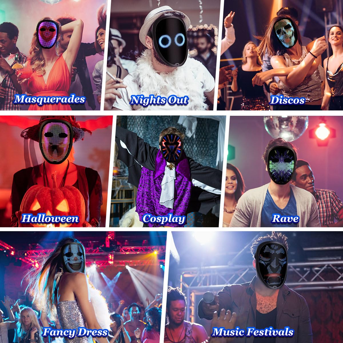 Máscara Facial LED Luminosa, Máscara LED Recargable Con Modos De Transformación Facial Con Detección De Gestos, Soporte De Control APP Para iOS Android, Adecuada Para Disfraces De Cosplay Halloween