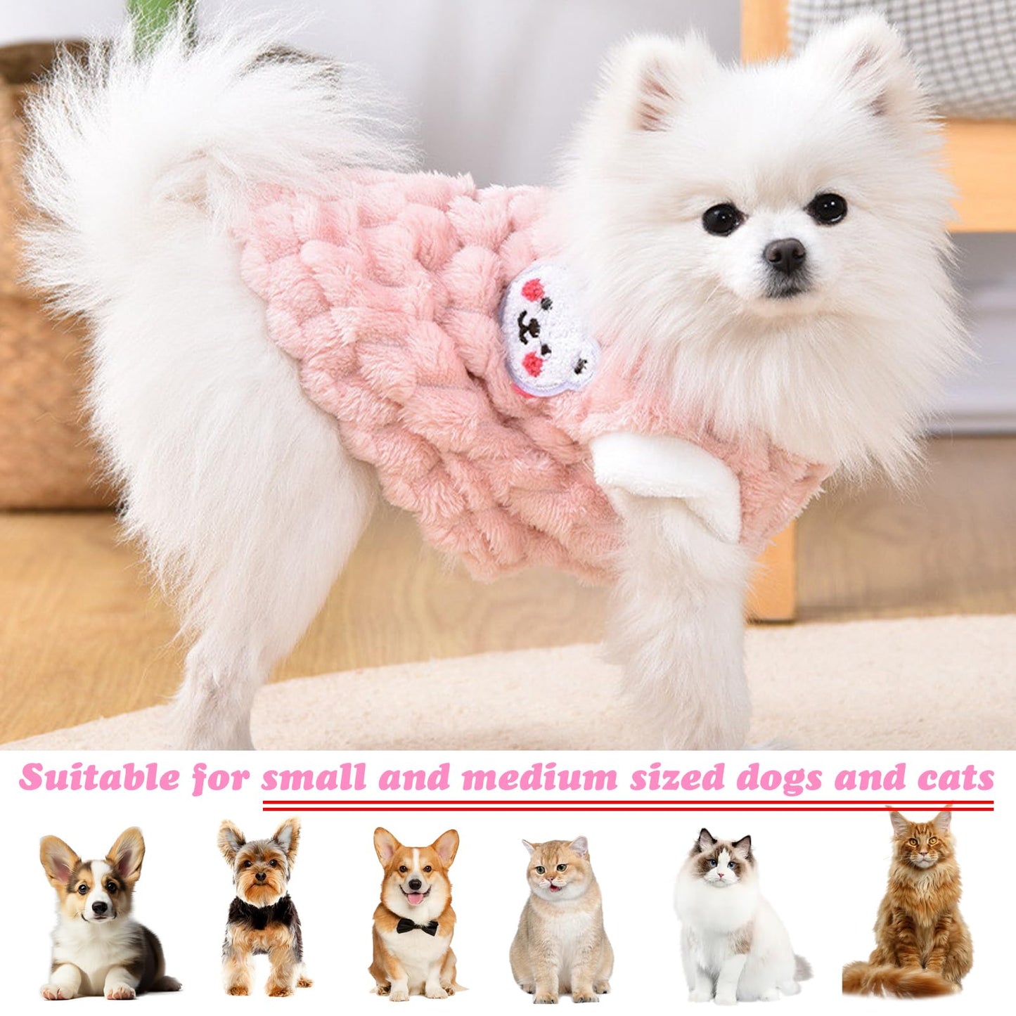 Abrigo 2 Piezas Jersey Para Perro Pequeño, Felpa Caliente en Invierno, Lindo y Suave Ropa Cómoda Para Perros y Gatos (Rosa, Azul)
