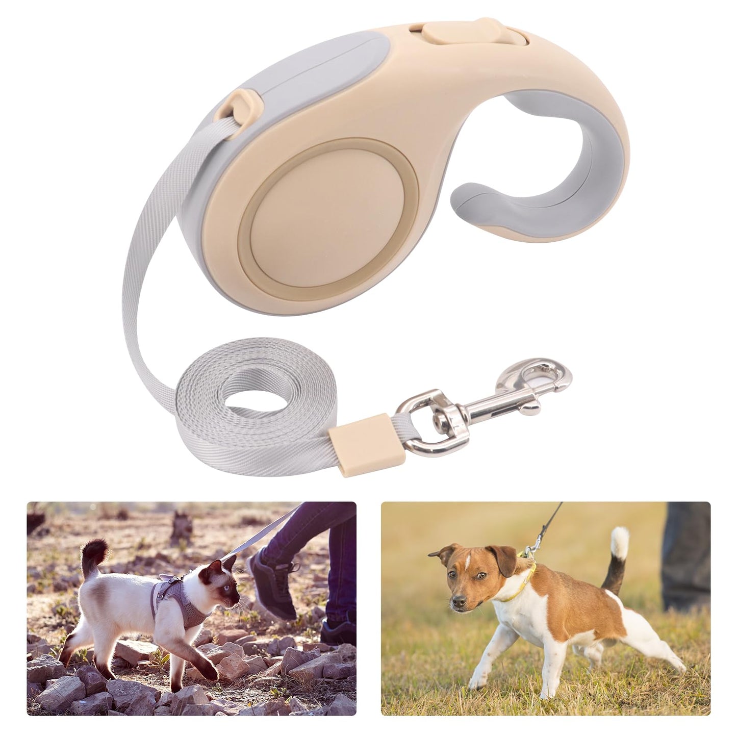 Correa retráctil para Perro, Correa Extensible para Perro, Correa elástica de 5 m, Correa para Perros medianos y Gatos, Extensible para Perro, Freno con una Sola Mano, Bloqueo de Pausa (Dorado)