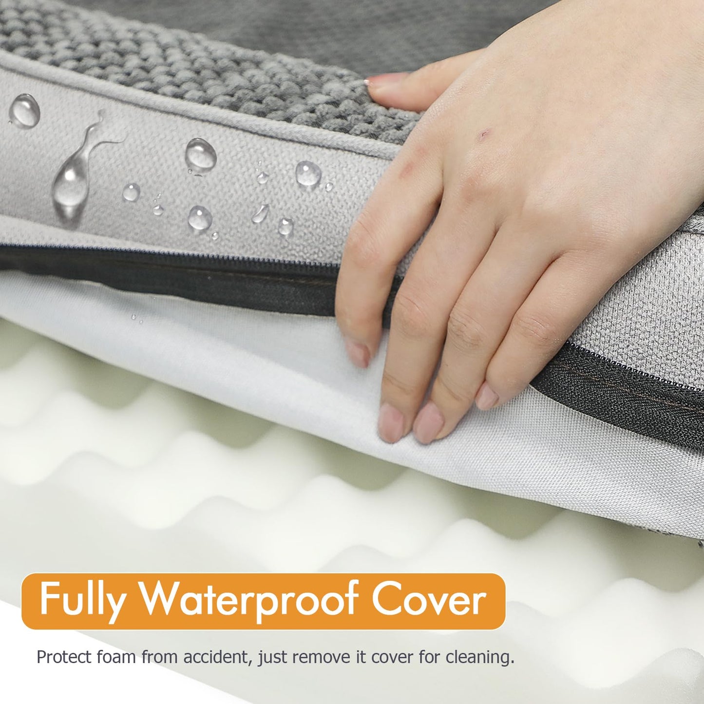 Nepfaivy Cama grande impermeable para perro, ortopédica con cojines de almohada, 91 x 68 cm, sofá cama grande suave para perros con fundas extraíbles y lavables, color gris oscuro