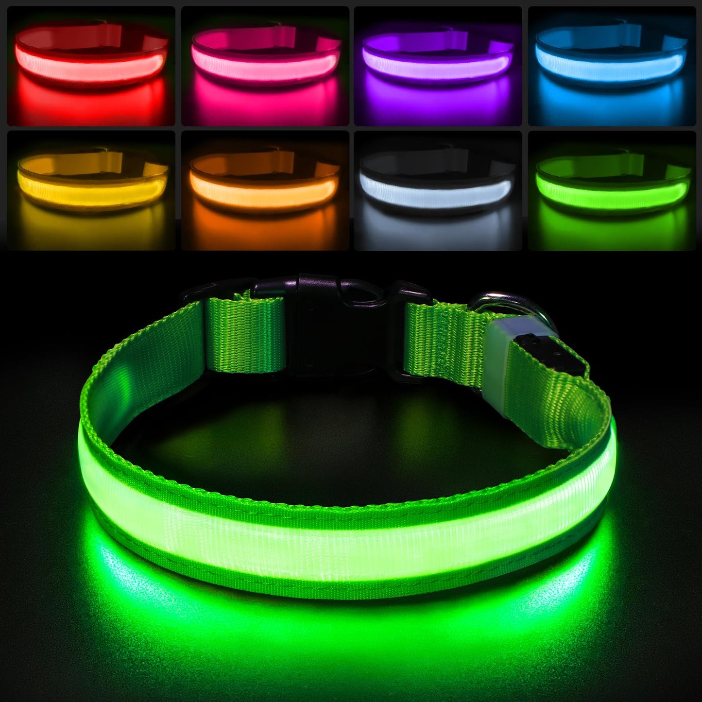 PcEoTllar Collar Luz para Perro Recargable, Collar LED Impermeable con 7 Colores Ajustable para Perros Pequeños, Medianos y Grandes