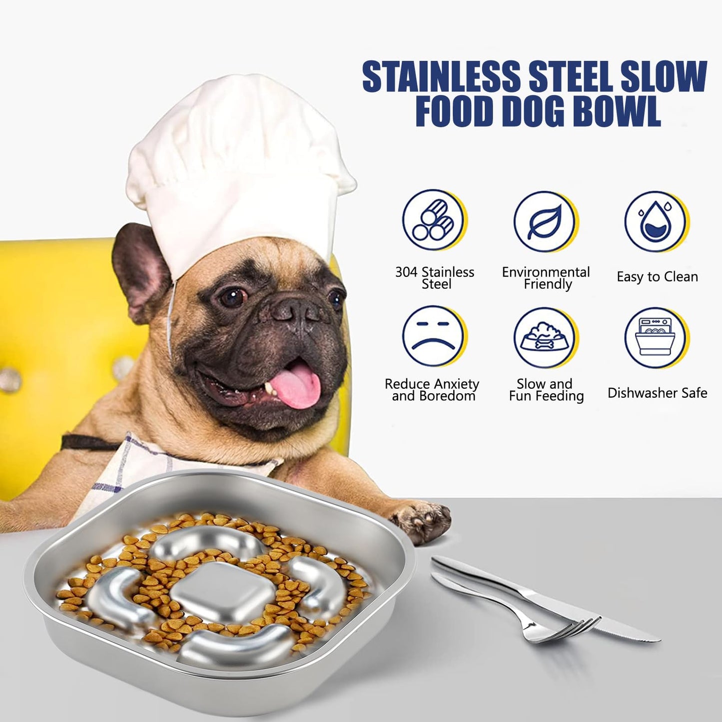 Comedero para Perro Mascotas de Acero Inoxidable,Comedero Lento para Perros,Comedero Perro Antivoracidad para Mascotas Medianas y Grandes, Plato Interactivo, Evita la Ansiedad