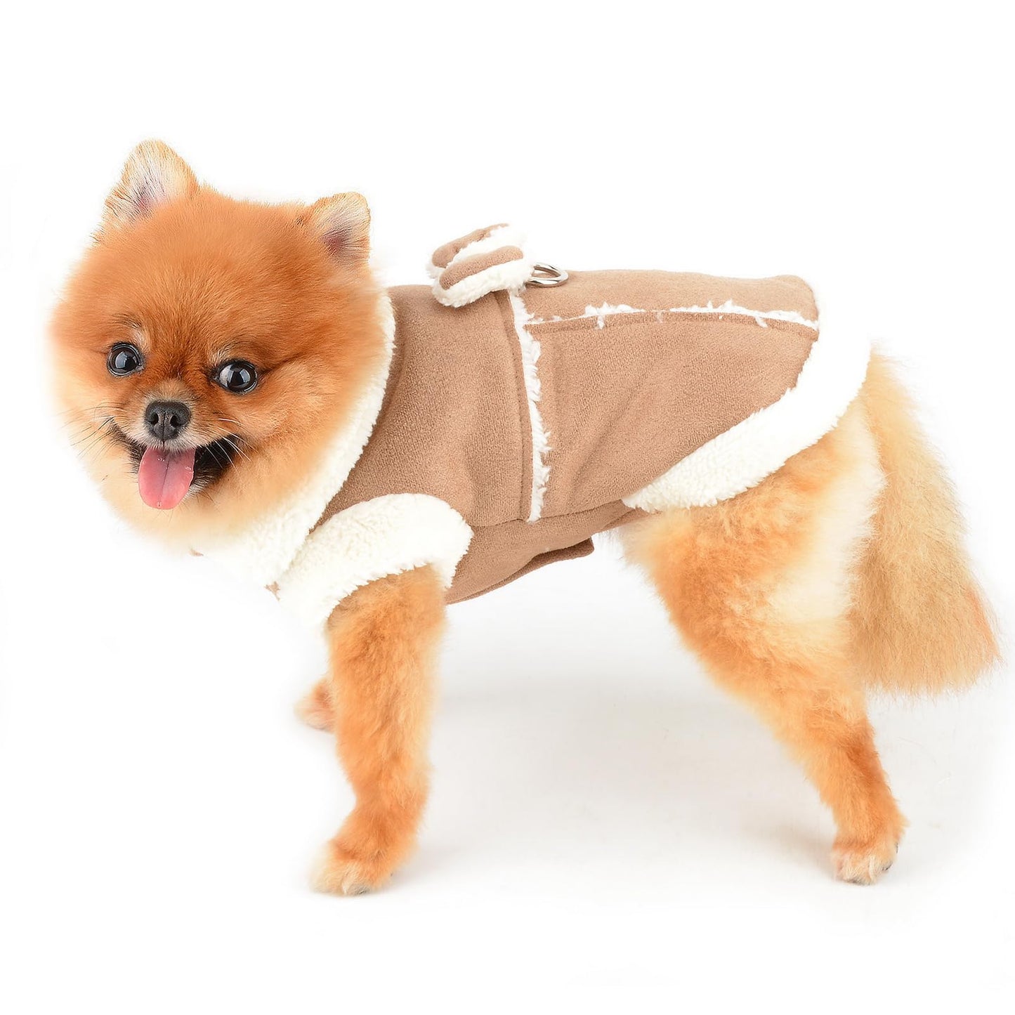 Abrigo de forro polar para perro pequeño, chaqueta con arnés para mascotas con lazo y anillo en D, chaleco suave para otoño e invierno con cuello mullido, ropa de gato chihuahua
