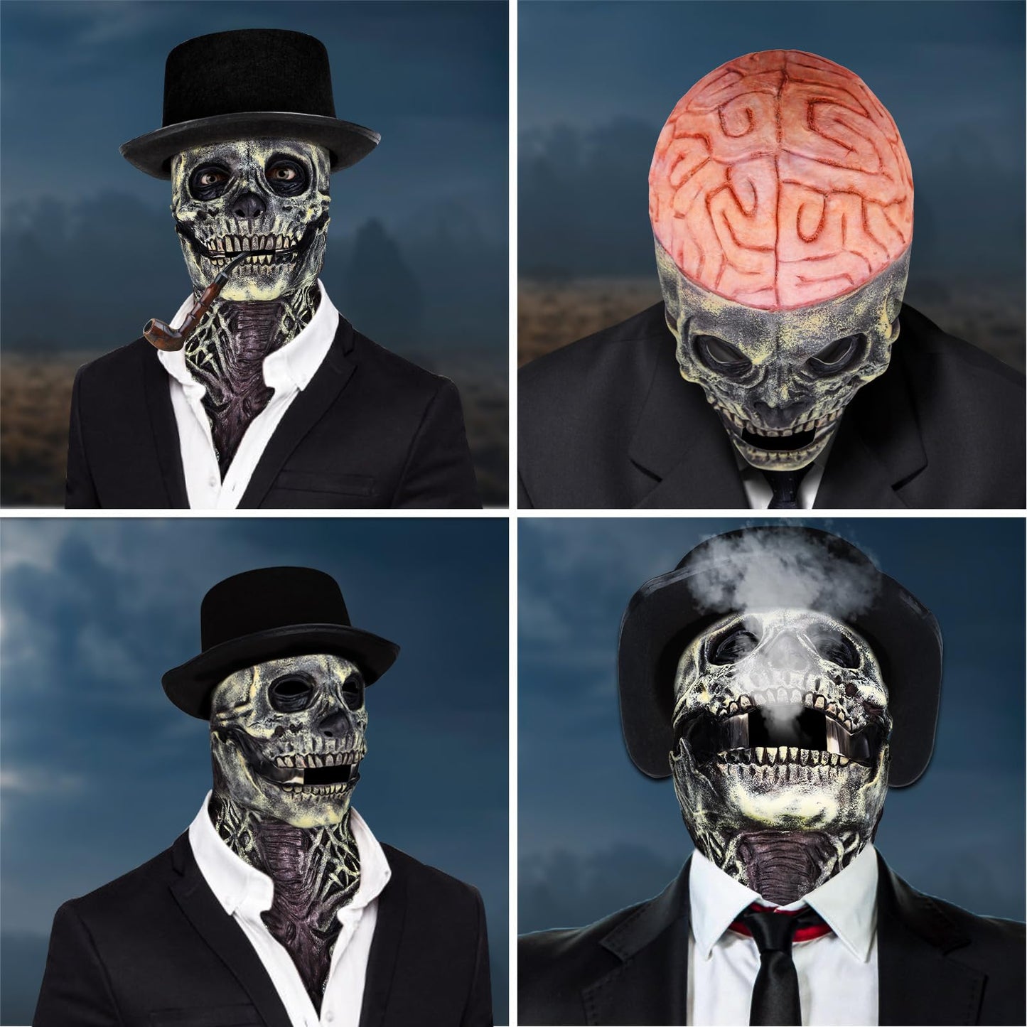 Disfraz Máscara de Calavera de Halloween, Casco de Esqueleto de Cabeza Completa, con Mandíbula Móvil, Máscaras de Terror Espeluznantes para Cosplays.