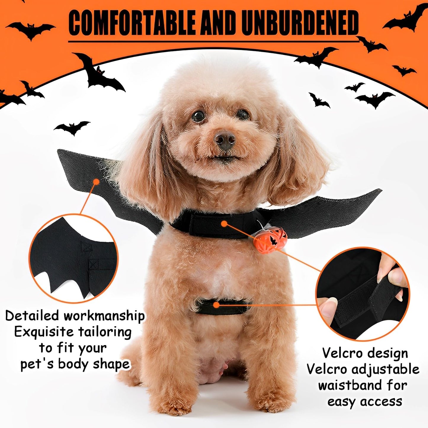TFSZE Alas De Murciélago De Mascotas,Disfraz De Perro De Murciélago De Halloween, con Campanas De Calabaza,Alas De Perro,Halloween Gato Alas Ajustable,Adecuado para Juegos De rol-Talla L