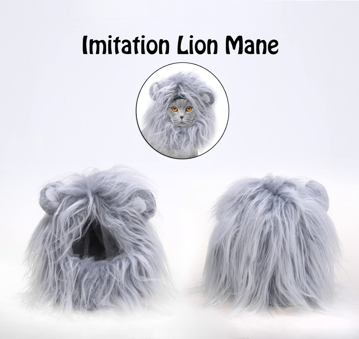 Disfraz Peluca de melena de león para gatos y perros, divertidos disfraces de gato para Halloween, Navidad, accesorios de ropa para mascotas peludas (S, gris)