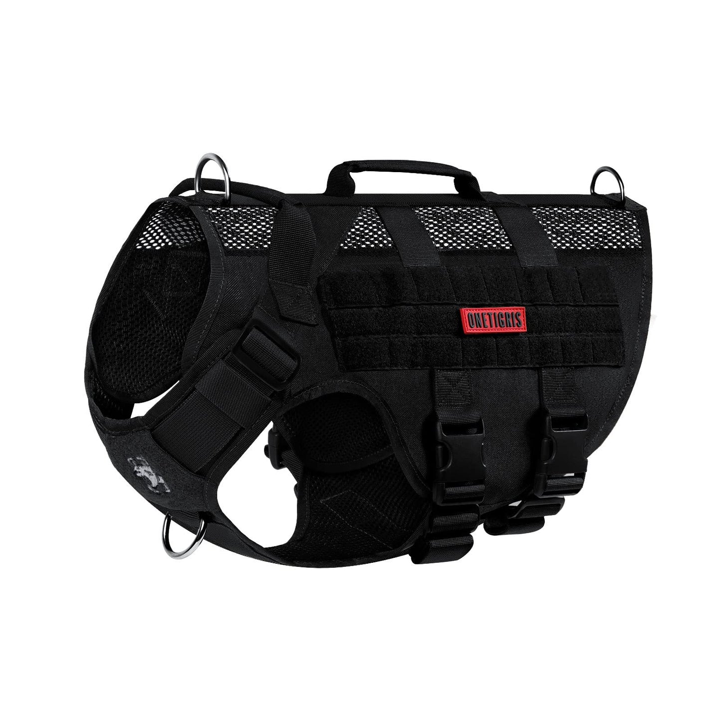 Arnés Táctico Sin Tirones para Perro Mediano - Diseño de Malla Transpirable Militar Molle Con Asas - Chaleco para Perro de Servicio para Caminar
