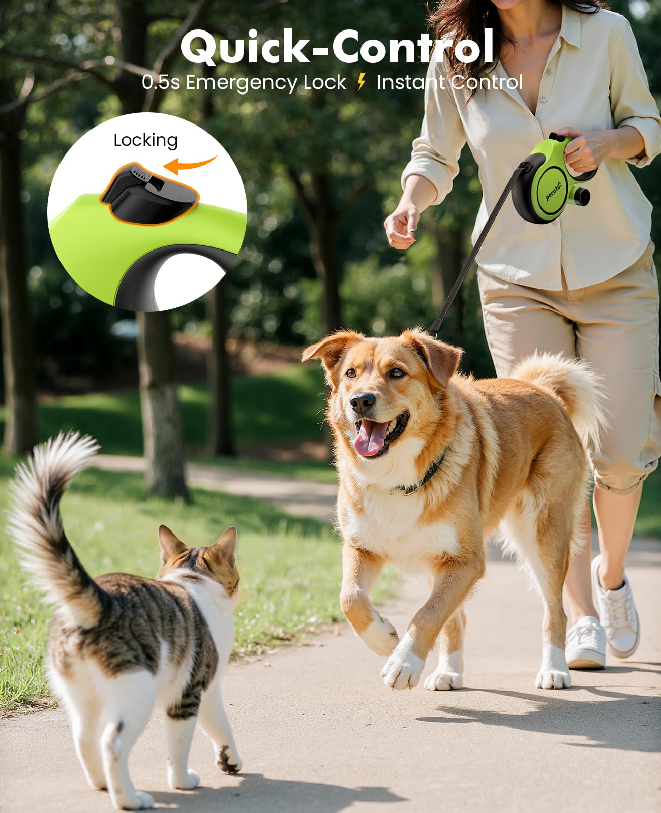 Correa Perro Extensible 8 Metros, Correa para 15-50 kg, con Cuerda Antimordida de 46cm, Bolsas Higiénicas y Portabolsa| 360° Antienredos| Paseo de Perros, Entrenamiento, días de Iluvia, Verde