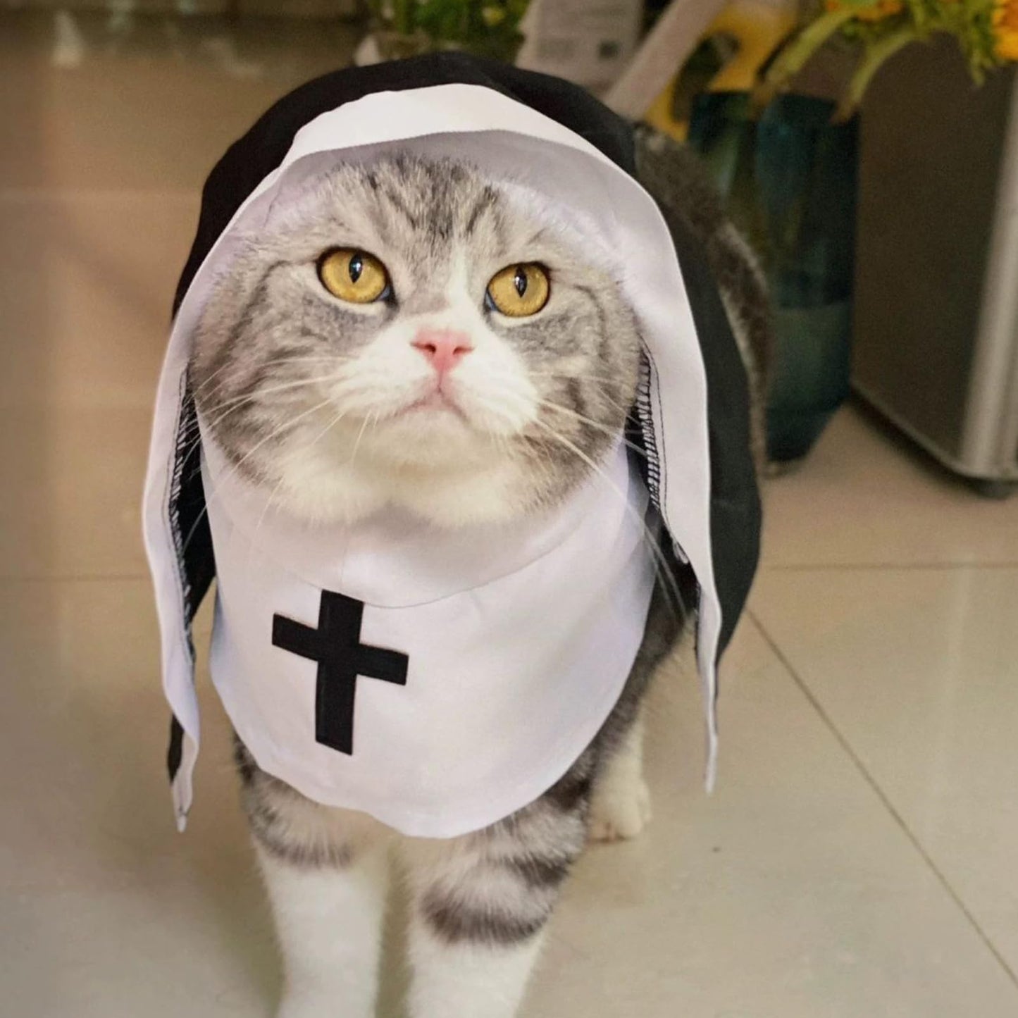 Disfraz De Monja para Perro Y Gato, Bonito Divertido Disfraz De Halloween para Mascotas, Traje De Manto Gato Transpirable Ligero, Capa Blanca Y Negra para Sesiones De Fotos, Fiesta De Halloween