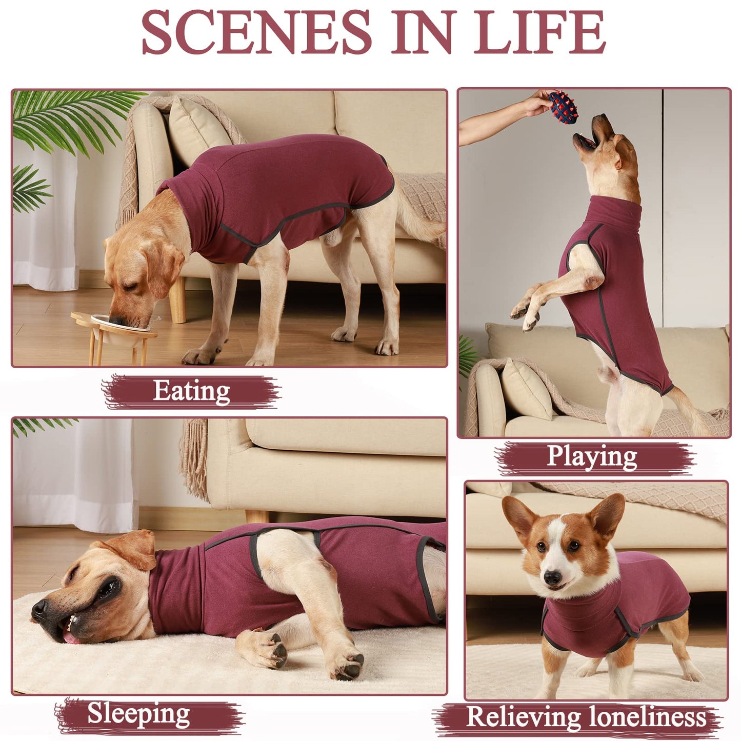 Abrigo Jersey Perro, Disfraz, Ropa para Perros Pequeños y Medianos, Abrigo Suave y Cálido para Perro Grande - Rojo Oscuro L