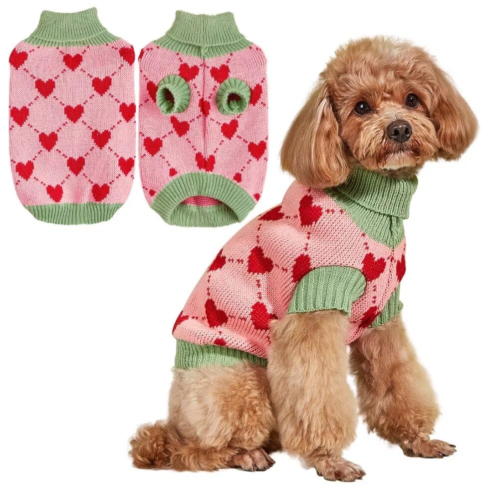 Abrigo Suéter de Punto de Cuello Alto para Perros, Abrigo de Invierno Más Cálido para Cachorros y Gatos (S, Rosa)