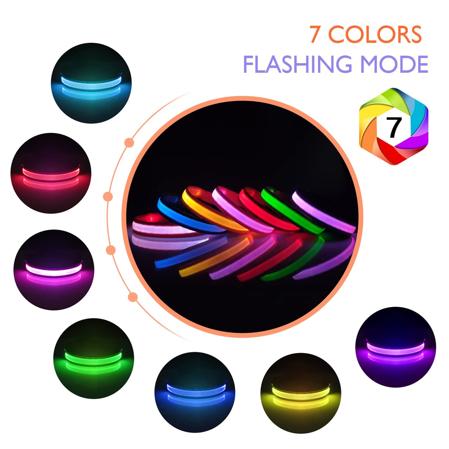 PcEoTllar Collar Luz para Perro Recargable, Collar LED Impermeable con 7 Colores Ajustable para Perros Pequeños, Medianos y Grandes