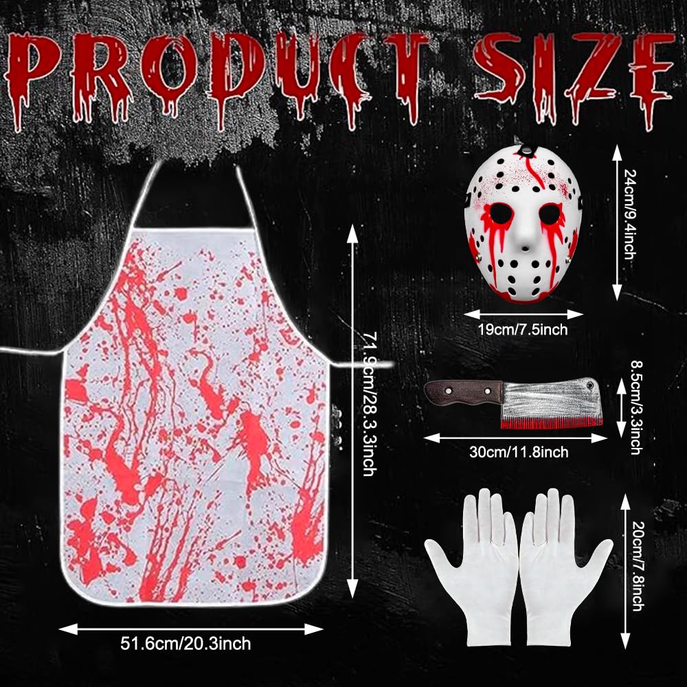 Disfraz de Carnicero de Halloween, Asesino en Serie Disfraces, Disfraces Halloween, Máscara de Asesino Sangriento, Delantal Sangriento, Cuchillo Sangriento, Pegatinas Cicatriciales, Guantes de algodón
