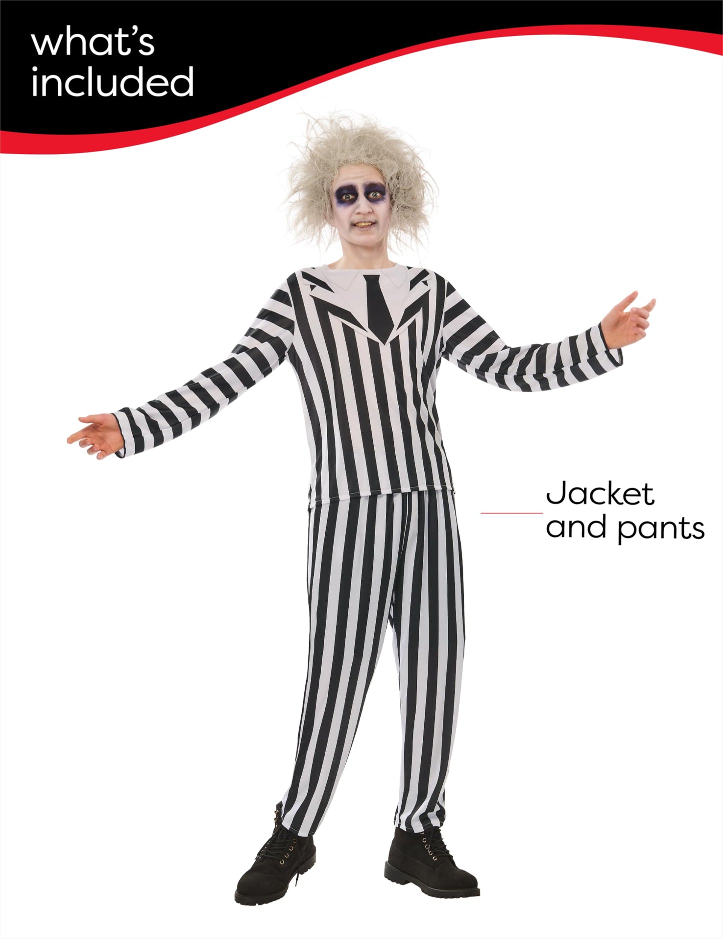 Disfraz Beetlejuice OPP para adulto, Chaqueta y pantalón impreso, Licencia Oficial Beetlejuice para Halloween, cosplay, fiestas y Carnaval