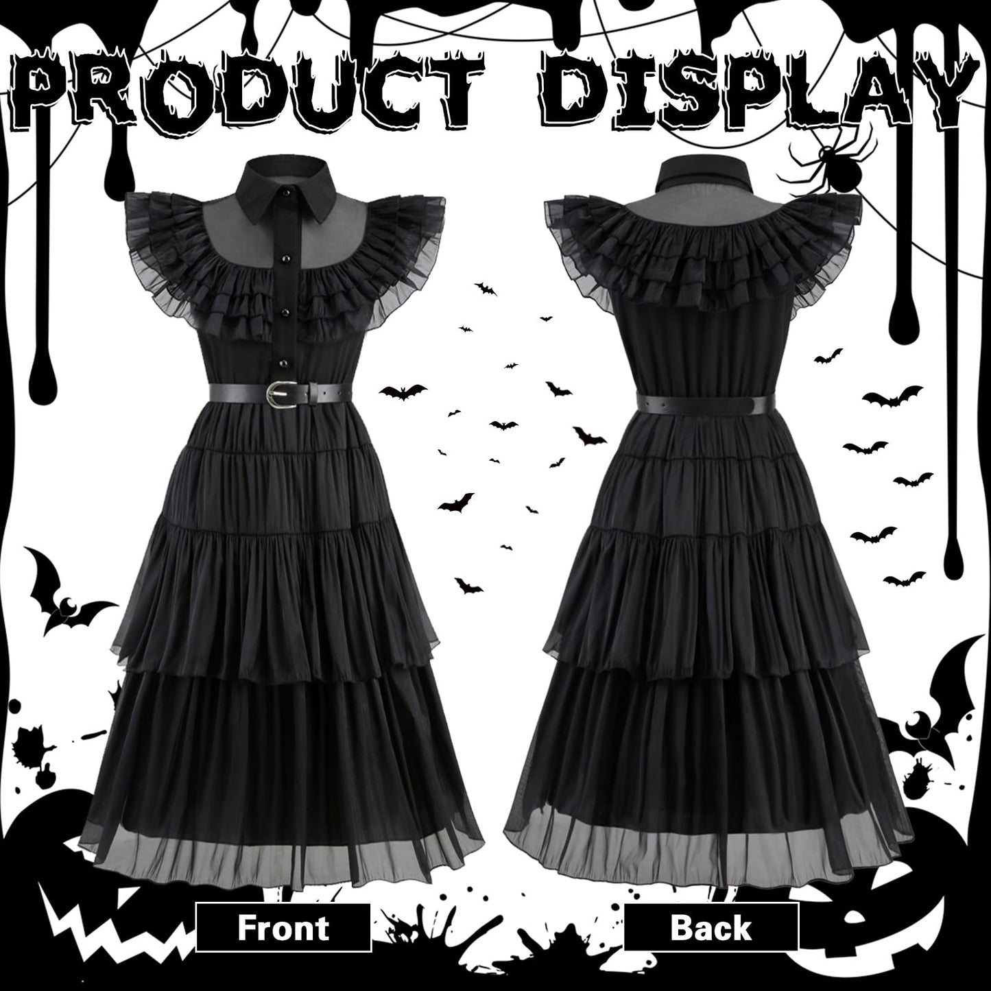 Disfraz Halloween para Niña, 8pzs. Halloween Disfraz Vestido con Peluca y Accesorios de Joyería, Vestido Costume Niña 4-5 Años para Cumpleaños halloween Carnaval Cosplay Fiesta, 110cm