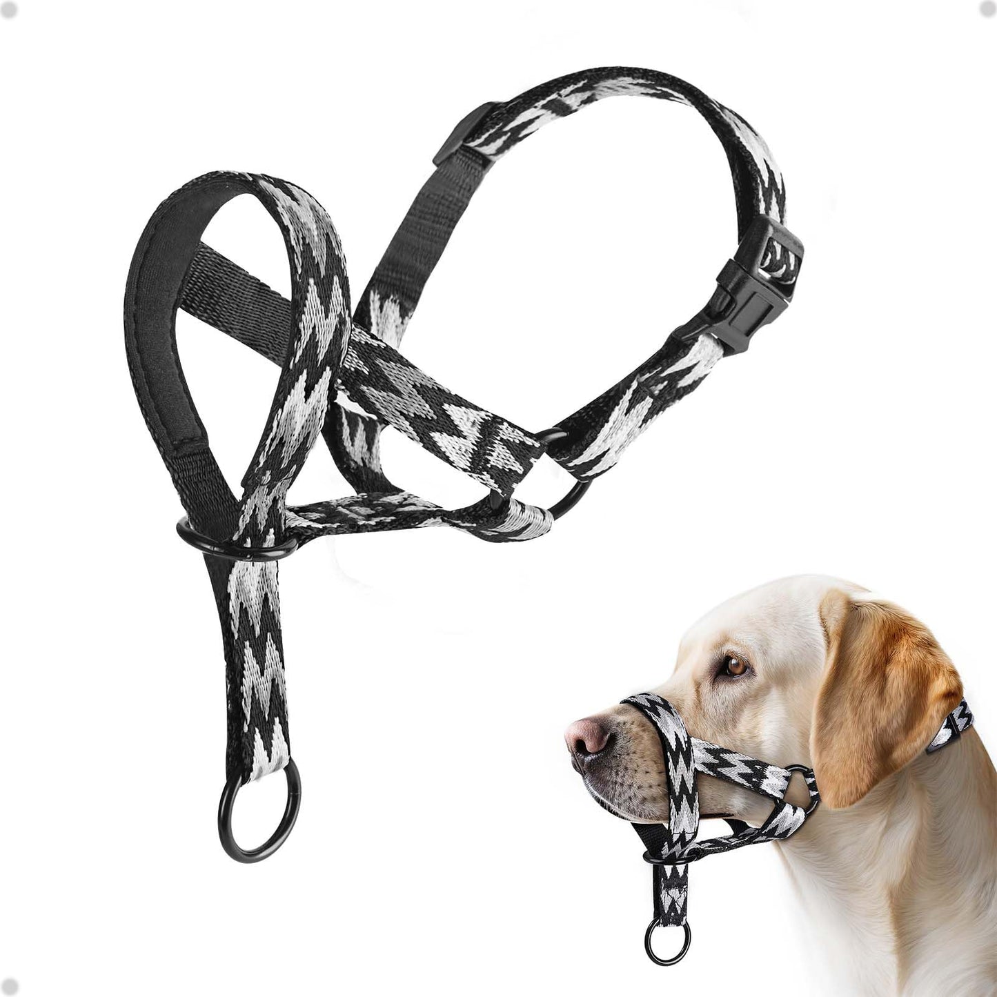 Adiestramiento canino antitirones Collar para Perros pequeños, medianos y Grandes, Collare de Cabeza con diseño de patrón de Letras, Ajustable y Ligero, Previene el tirón(S, Westilo Negro)