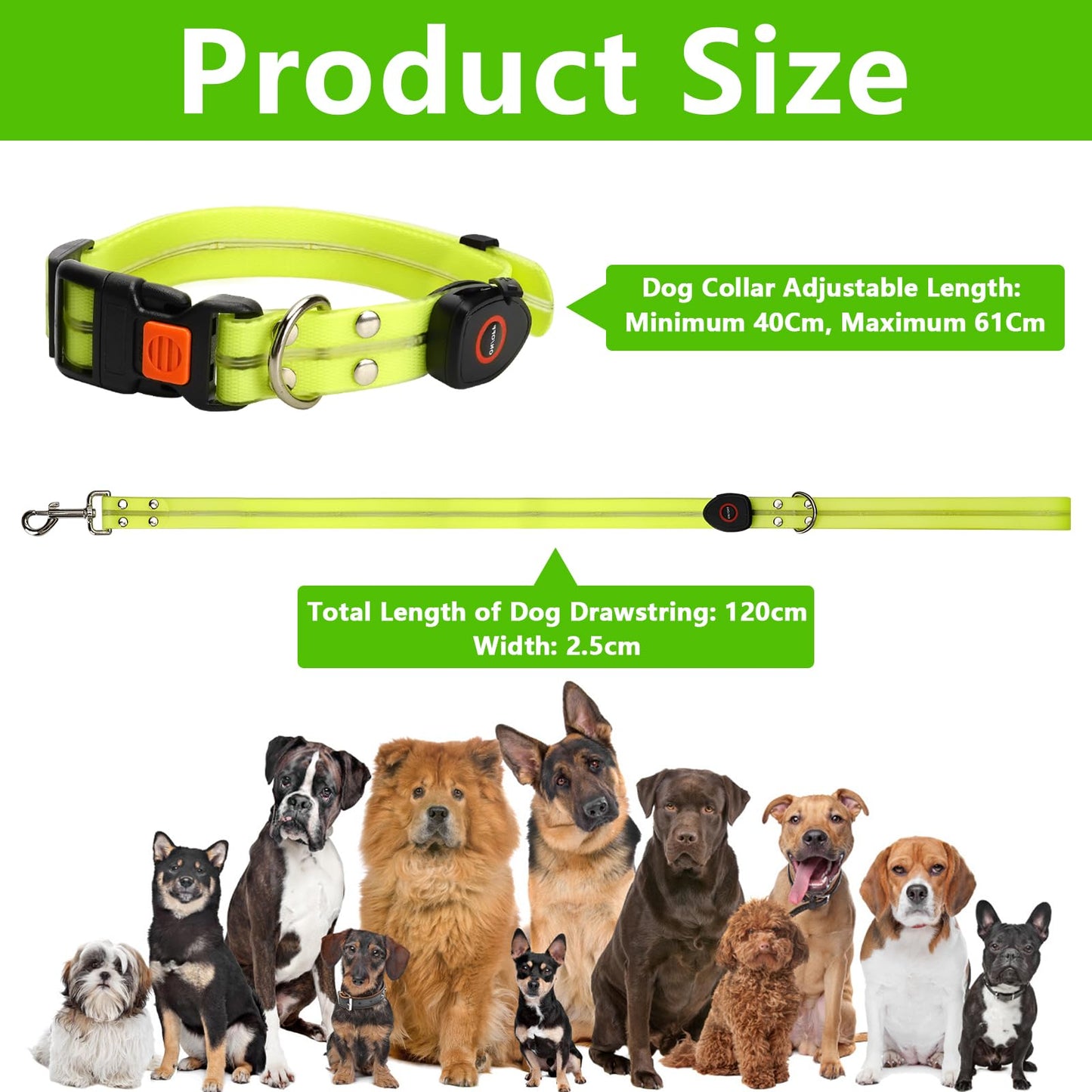 Collar Luminoso Perro de Mascota, Collar Perro Luz Impermeable con 3 Modos de Luz, Correa para Perros 1.2m, Collar Correa Perro LED Recargable por USB Tamaño Ajustable, para Perros Pequeños Medianos