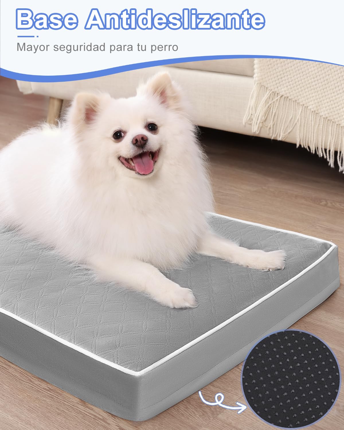 KSIIA Cama para Perros Medianos Ortopédica, Colchón Perro Lavable, Colchoneta Perro Impermeable, Dog Bed con Funda Extraíble, Gris, 88x55x7cm