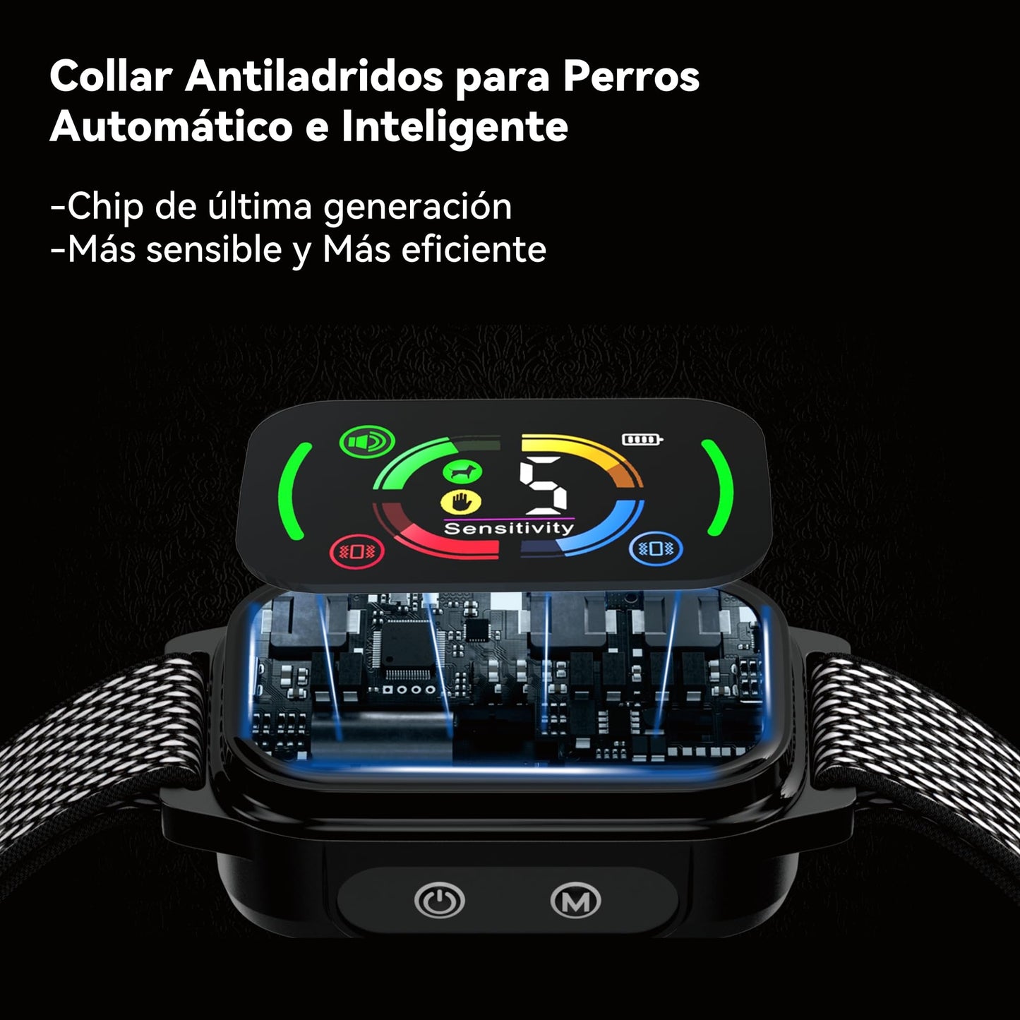 Collar Antiladridos Automático para Perros,Detección Inteligente de Ladridos con Modos de Vibración/Sonido/Fuerte Vibración,Resistente al Agua y Recargable,Adecuado para Perros Grandes y Medianos