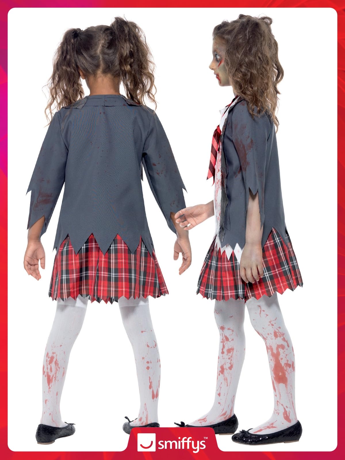 Smiffys Disfraz de colegiala zombi, Gris, con falda, chaqueta, falsa camisa y corbata