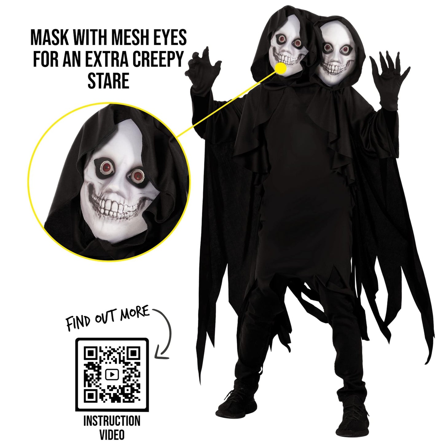 Disfraz Muerte Niño, Disfraz Parca 2 Cabezas, Disfraz de la Parca Niños, Disfraz Fantasma Niño, Disfraz Halloween Niño Muerte Talla L