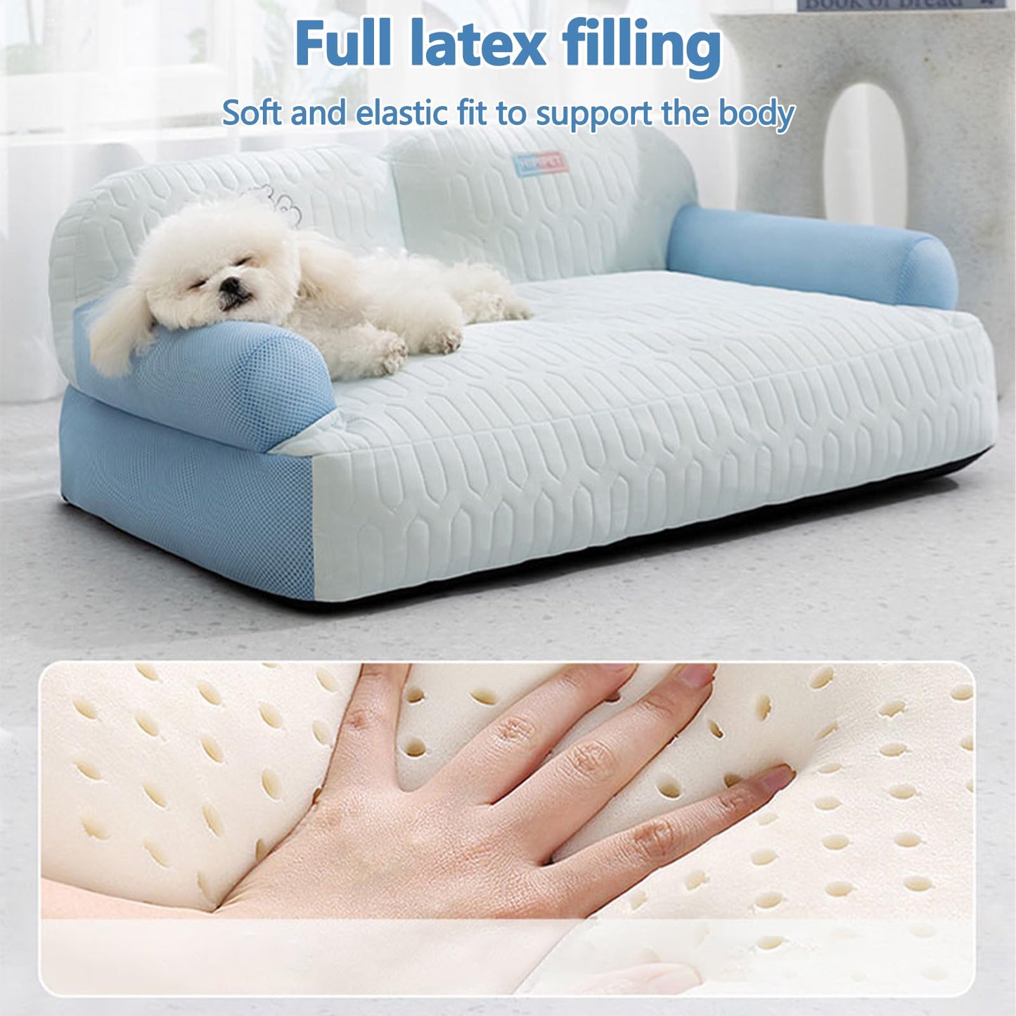 Galatée Cama Refrescante para Perros, Cama Ortopédica De Espuma, Funda Extraíble y Lavable, Sofá Cama para Mascotas con Laterales Acolchados, Cama Suave y Relajante para Gatos(M, Azul)