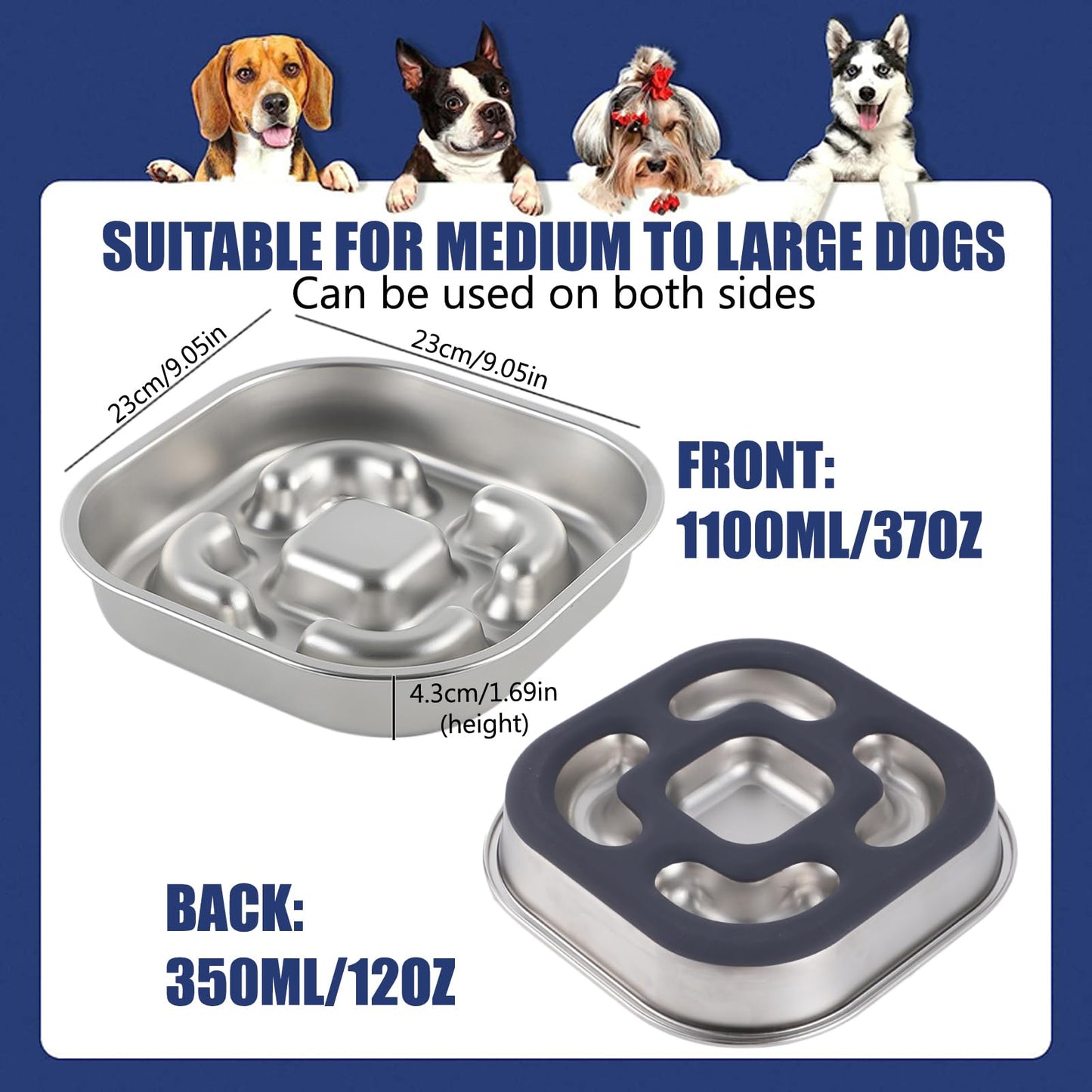 Comedero para Perro Mascotas de Acero Inoxidable,Comedero Lento para Perros,Comedero Perro Antivoracidad para Mascotas Medianas y Grandes, Plato Interactivo, Evita la Ansiedad