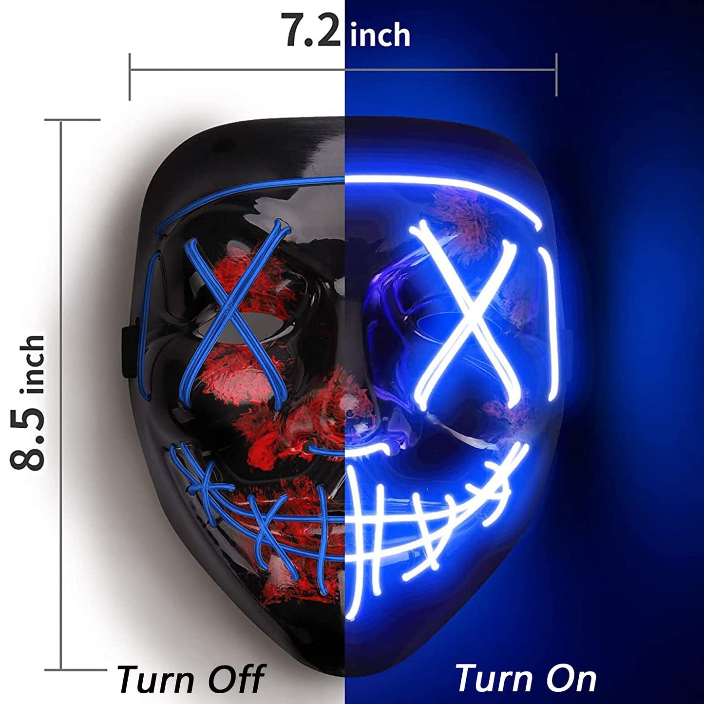 DWTECH – Máscara de miedo de alambre con luz LED, para mascarada Cosplay, máscara facial para niños, hombres, mujeres, fiesta de Halloween (Azul)