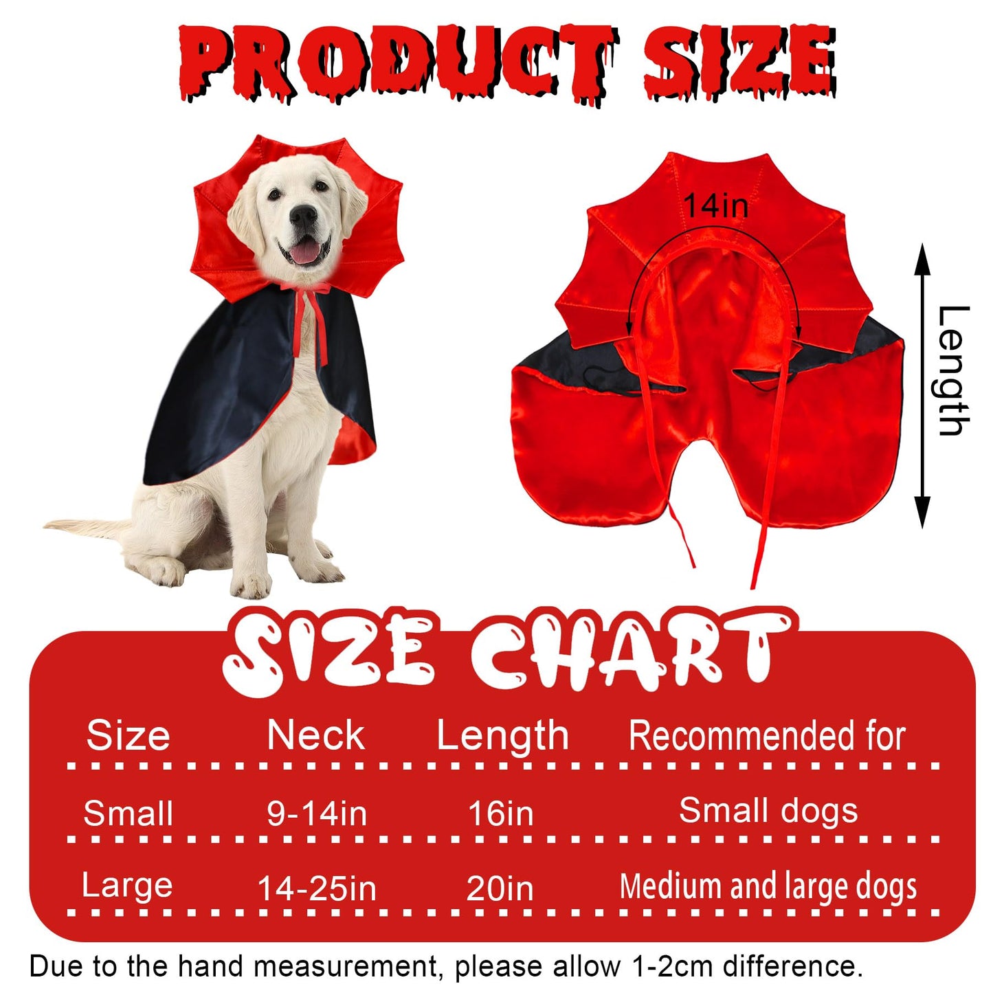 Disfraces de Halloween para Perro, Disfraz de Capa de Vampiro para Perro, Disfraz de Diablo, Capa de Vampiro, Disfraces de Halloween para Perros pequeños, medianos y Grandes, Mascotas (L)