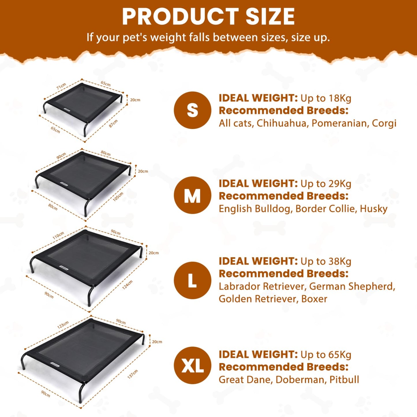 Cama Elevada Perro, Cama Refrescante Perro, Cama de Mascotas Transpirable para Exterior Interior Jardín Terraza, Cama Perro Robusto Lavable, Negro, L, 124x90x20CM