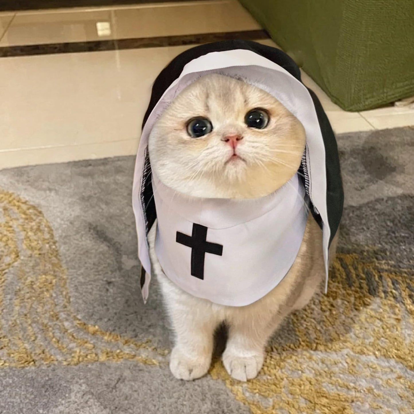 Disfraz De Monja para Perro Y Gato, Bonito Divertido Disfraz De Halloween para Mascotas, Traje De Manto Gato Transpirable Ligero, Capa Blanca Y Negra para Sesiones De Fotos, Fiesta De Halloween