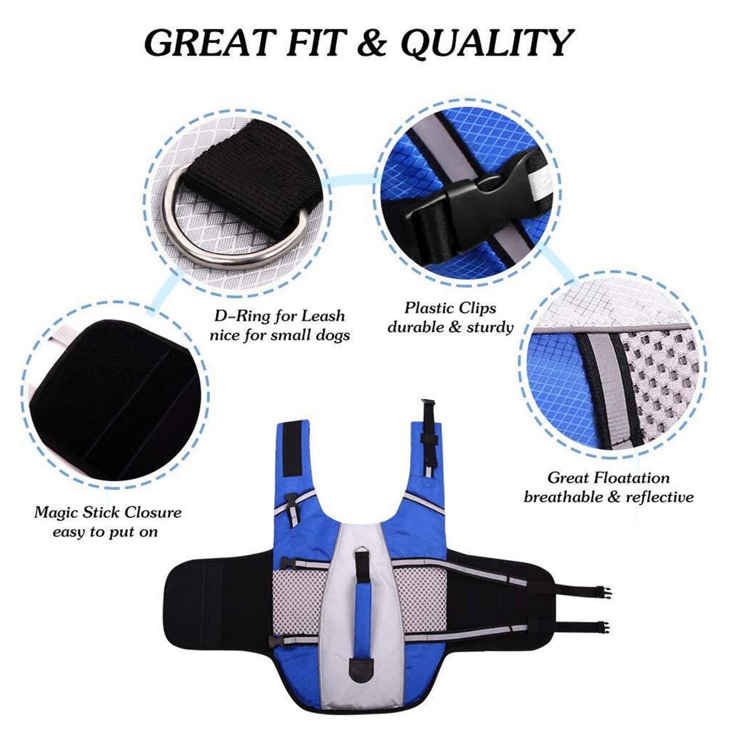 Chaleco Salvavidas para Perros, Tiras Reflectantes, Soporte de flotación para Kayak, Piscina, Viajes, Lago, Playa, Barco