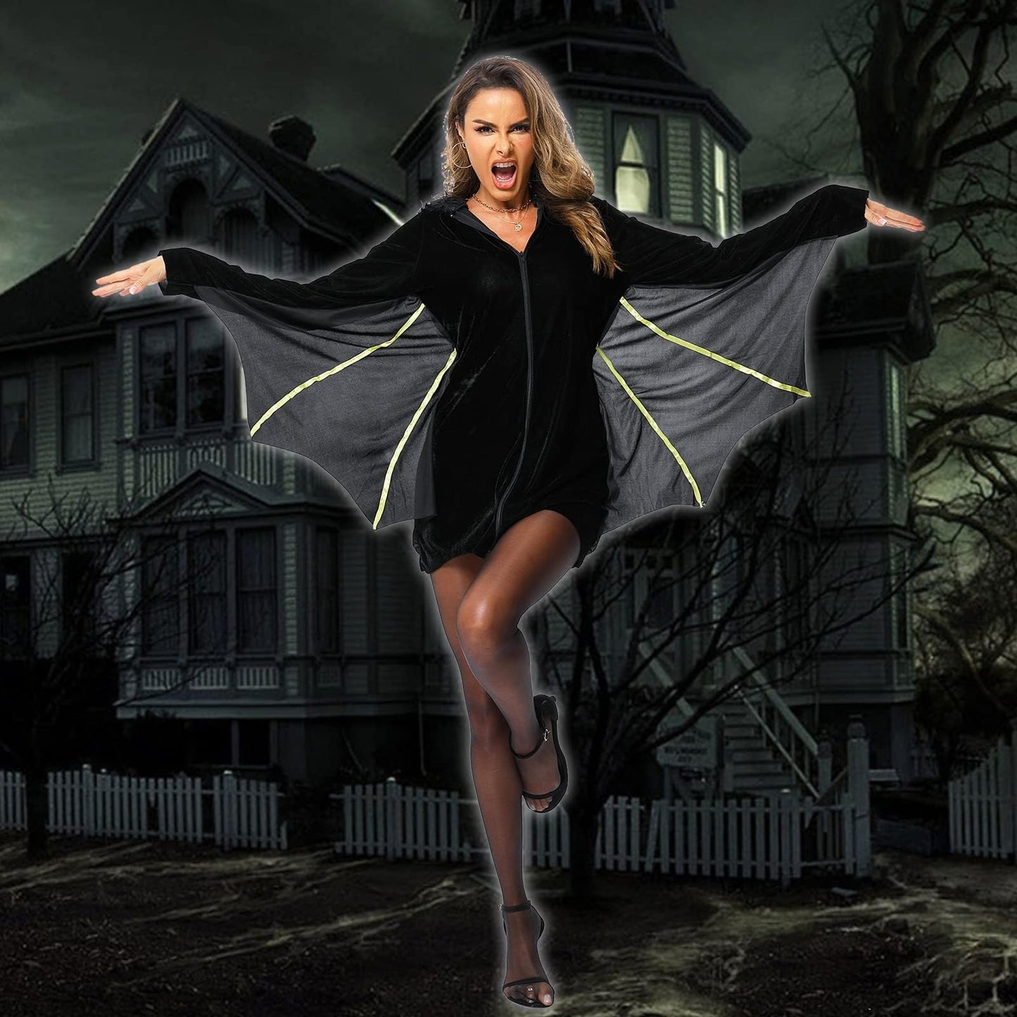 Disfraz de Halloween para Mujer - Alas de Murciélago Negro, Vampiro, Fiesta de Halloween, Cosplay para Mujeres Adultas, Talla M