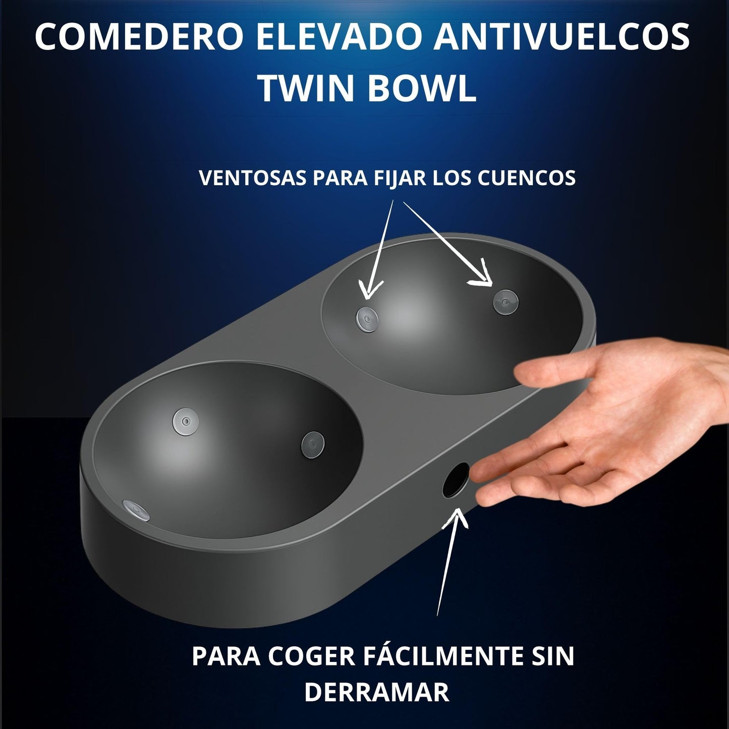 KRAMELÓT Twin Bowl | Comedero - Bebedero para Perro y Gato | Elevado e Inclinado para Mejorar Digestiones | Antivómitos | Cuencos de Acero INOX 304 | Incluye Toalla de Regalo