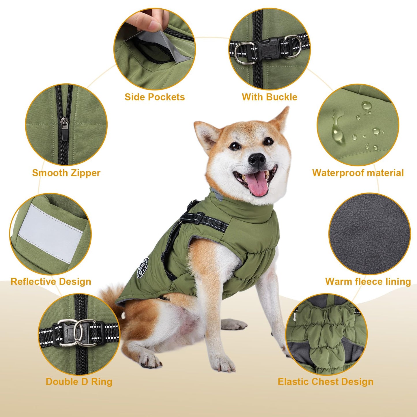 Abrigo Invierno Perro, Abrigo Impermeable para Perros Resistente al Viento, Chaqueta para Perros con Tiras Reflectantes Seguras & Arnés Ajustable para Perros pequeñas, Medianas y Grandes