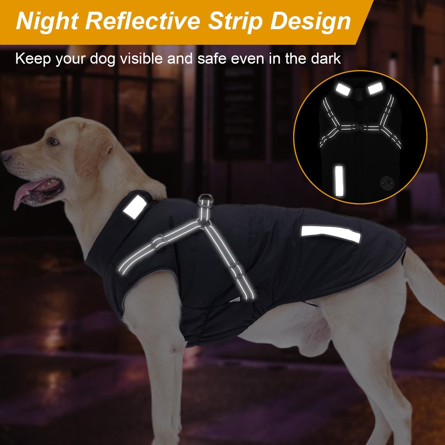 Abrigo Invierno Perro, Abrigo Impermeable para Perros Resistente al Viento, Chaqueta para Perros con Tiras Reflectantes Seguras & Arnés Ajustable para Perros pequeñas, Medianas y Grandes