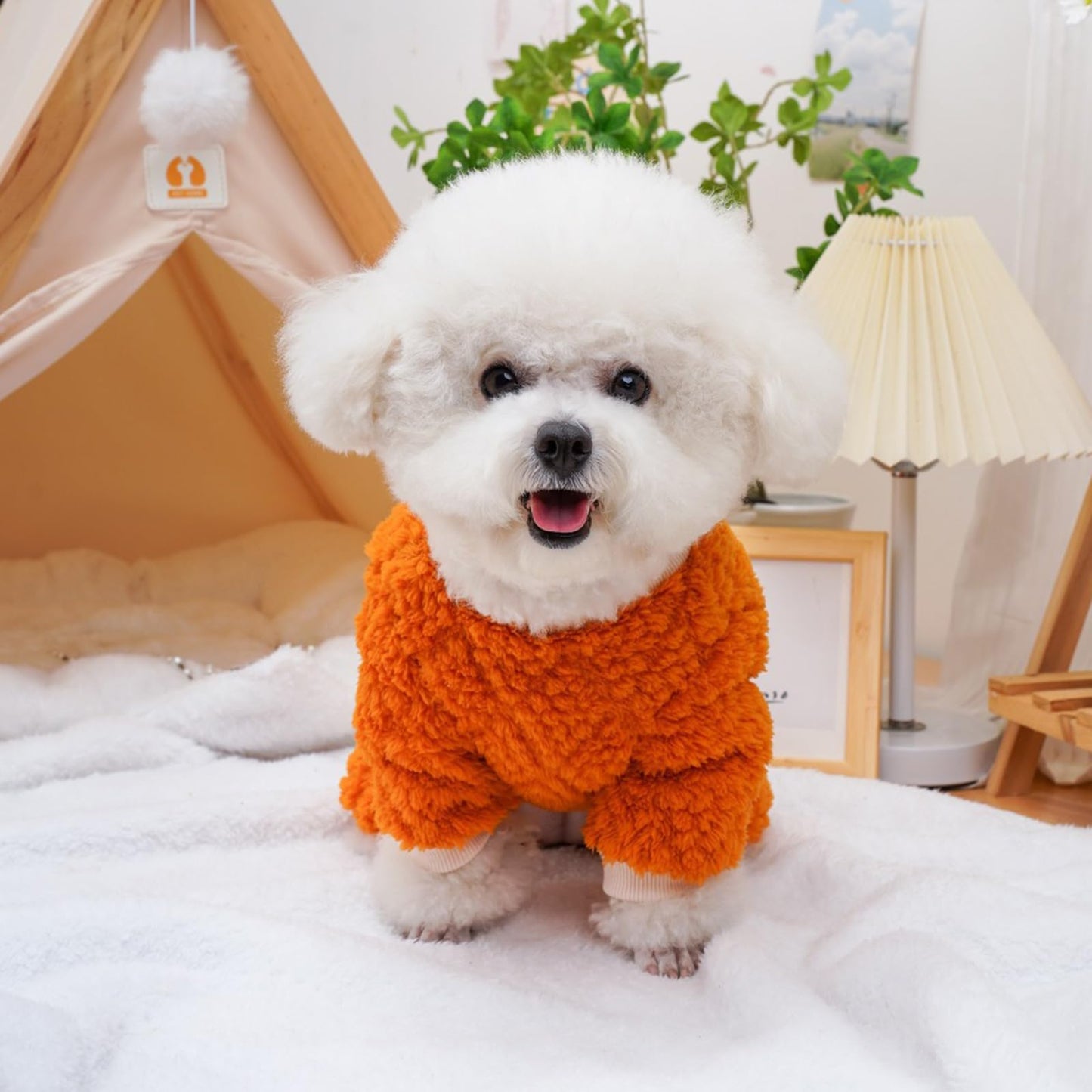 Abrigo Pijamas para Perro,Peluche de Cuatro Patas para Mascotas,Abrigo para Perros pequeños,Pijamas de Invierno para Perros Pequeños Ropa Cálida,cálido Suave para Mascotas (Naranja, L)