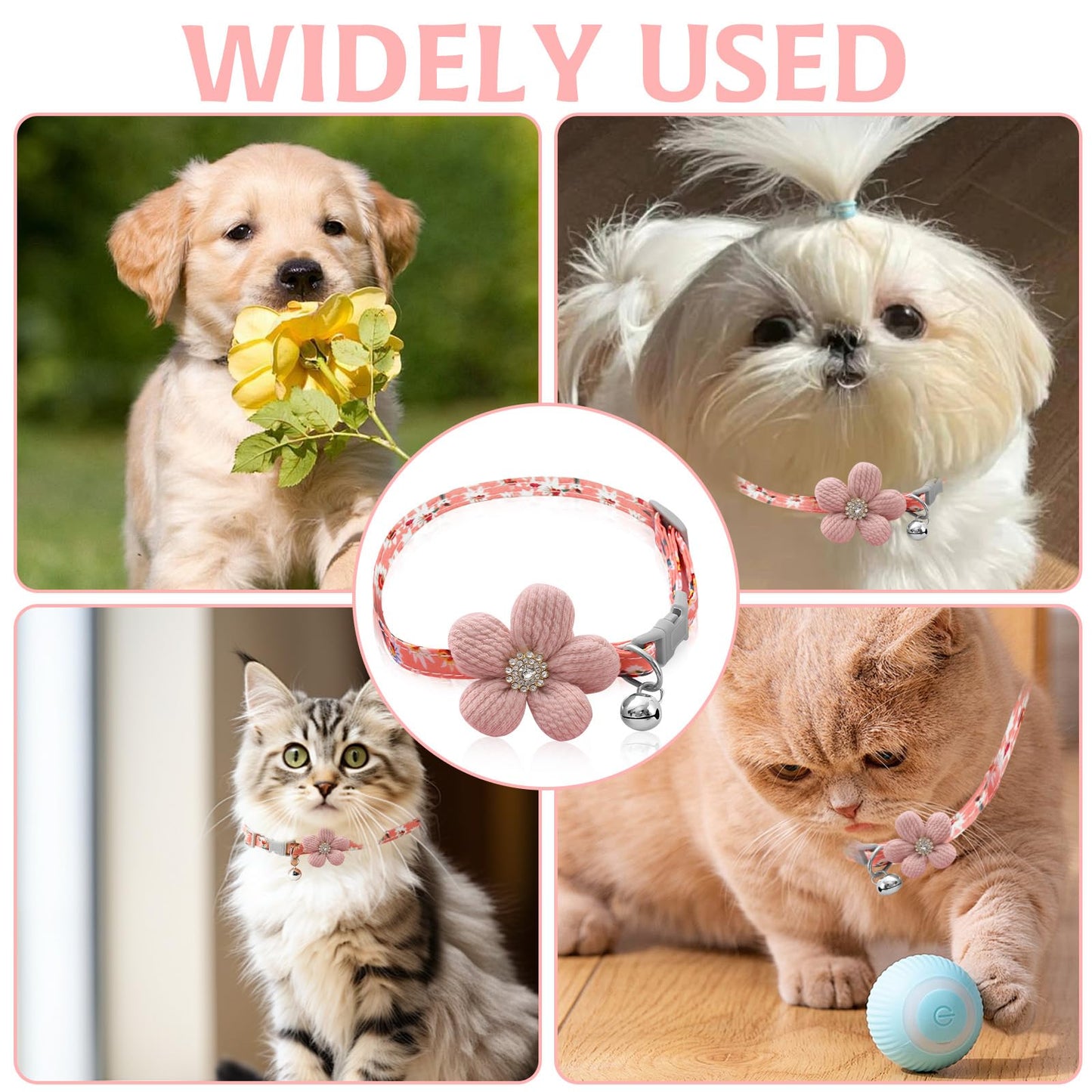 Collares de Perro pequeños para Perros Femeninos, Collar de Perro Rosa Floral,Collares de Perro para Perros pequeños, medianos y Grandes (Rosa, Cuello de 7.9 a 11.8 Pulgadas)