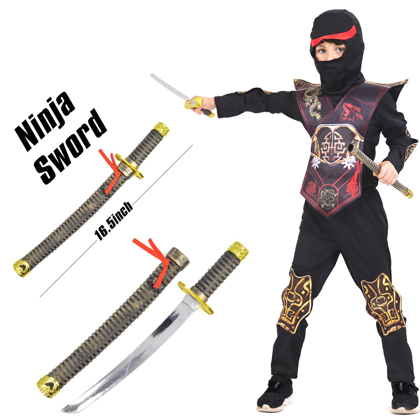 Disfraz infantil de ninja para Halloween, disfraz de dragón ninja, músculos, disfraz de carnaval (negro, 10-12 años)