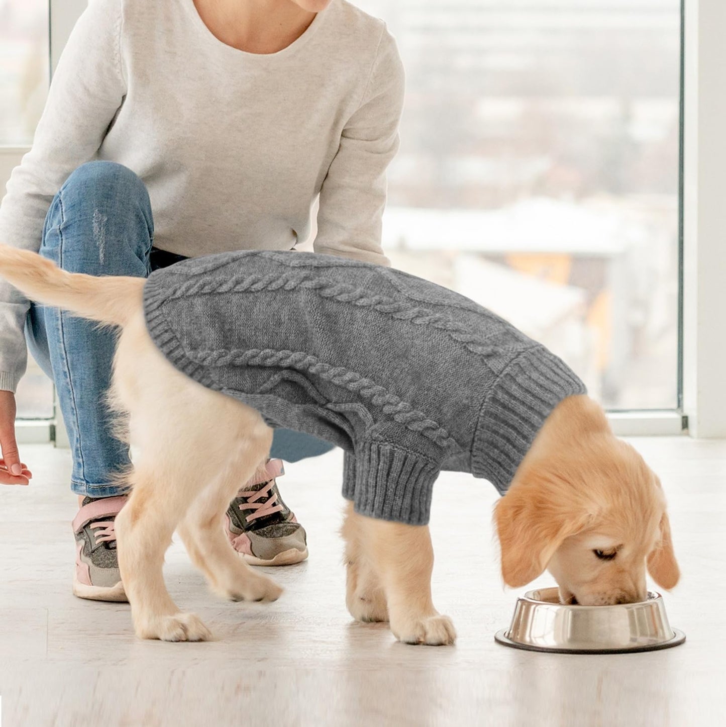 Queenmore Jersey para Perro Pequeño Bouledogue Francés Cálido Suéter para Perros Suéter Chihuahua Abrigo Teckel Ropa de Invierno para Perro Gato, Gris Oscuro,XS